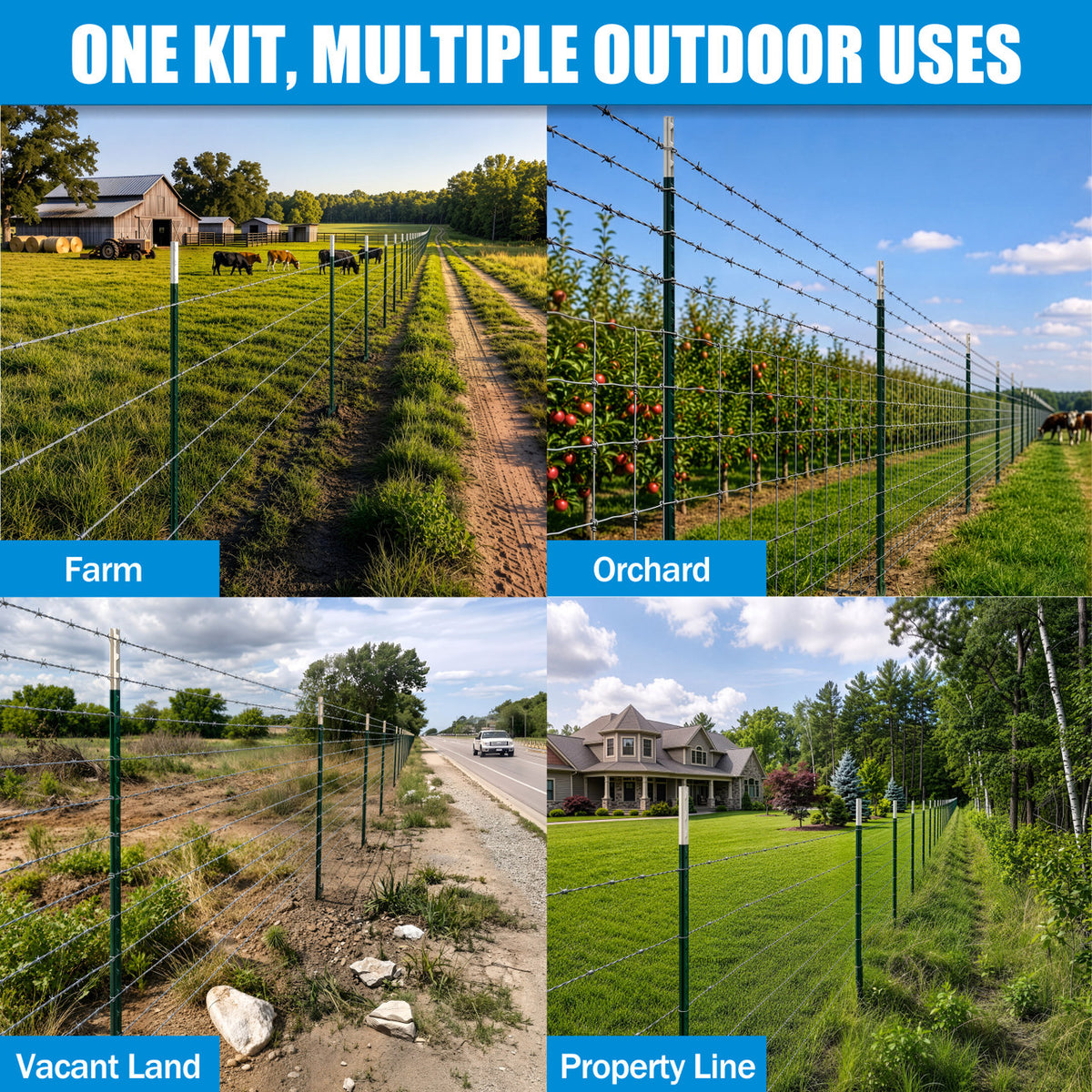 15-Gauge 500 FT Galvanized 4-Point Barbed Wire with 15 pcs 7 ft T-Posts and Gloves