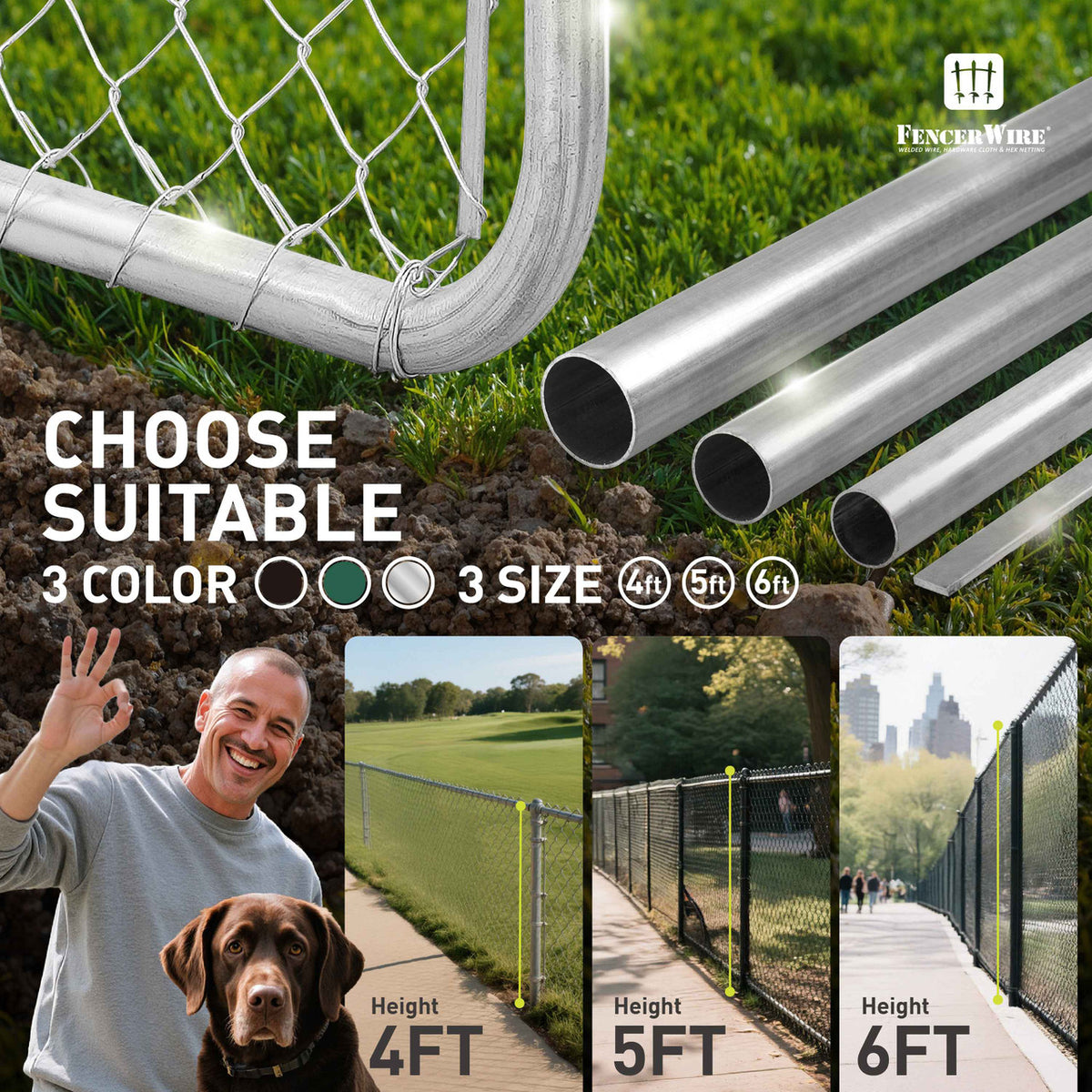 Copy of 5ft. Height 11.5 Gauge Galvanized Steel Chain Link Fence Kit w/Fence Fabric, Gate, Posts, Top Rails & Hardware, Multiple Options