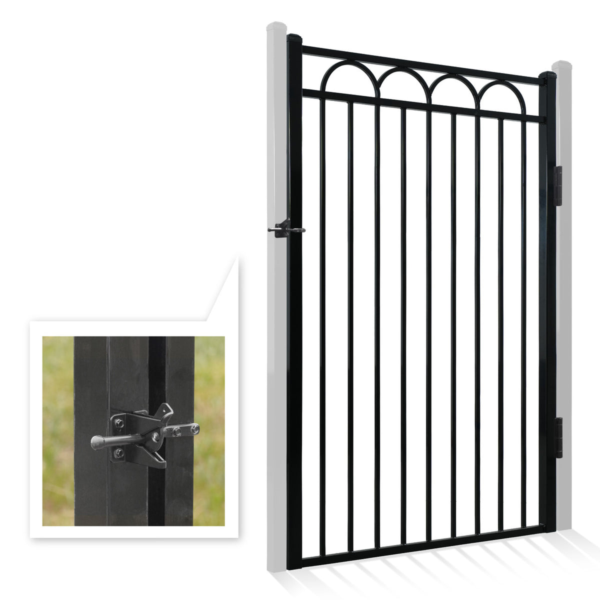 Puerta de valla decorativa de arco resistente de 1.83 m de alto x 1.22 m de ancho con accesorio de cerradura, varias opciones