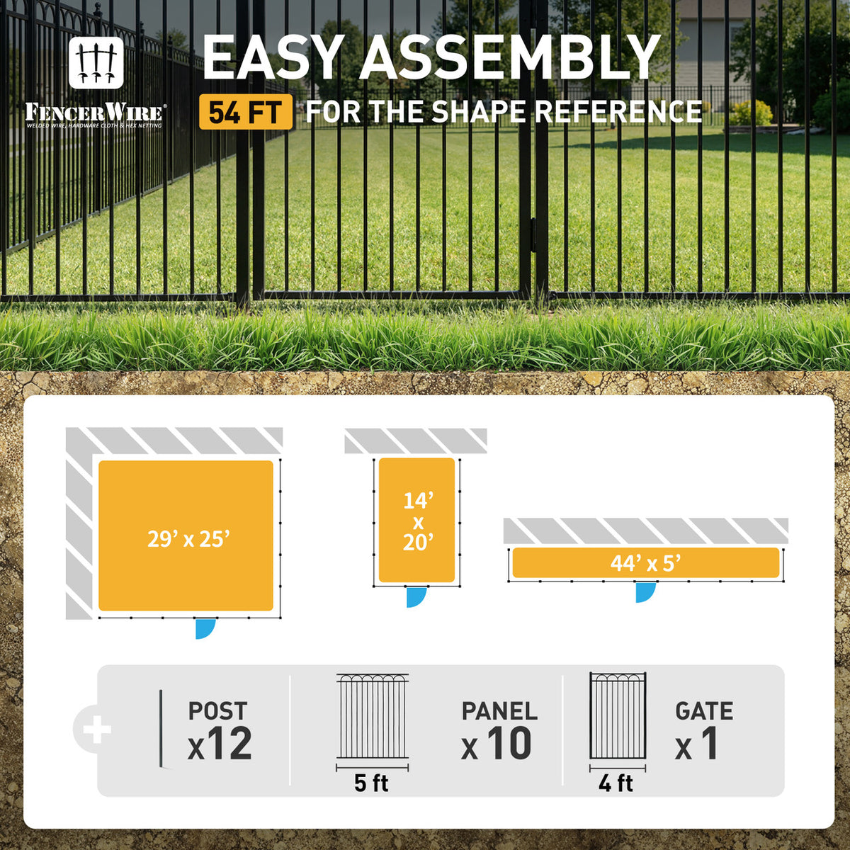 Heavy Duty Arc Fence Barrier Kit with 6FT Height X 5FT Width Panels, Arc Gate, Posts & Connectors, Multi-options