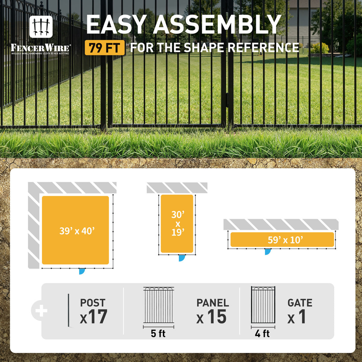 Heavy Duty Arc Fence Barrier Kit with 6FT Height X 5FT Width Panels, Arc Gate, Posts & Connectors, Multi-options