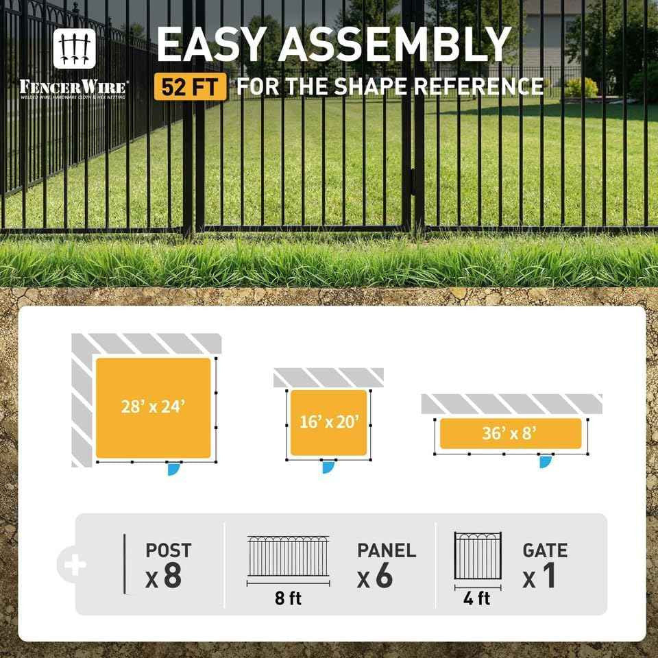 Heavy Duty Arc Fence Barrier Kit with 4FT Height X 8FT Width Panels, Arc Gate, Posts & Connectors, Multi-options