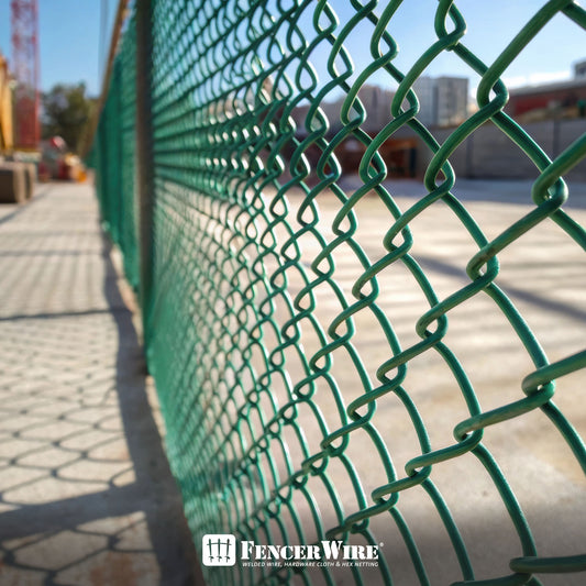 9 Gauge Green Vinyl Coated Chain Link Fence Kit w/Fence Fabric, Gate, Posts, Top Rails & Hardware