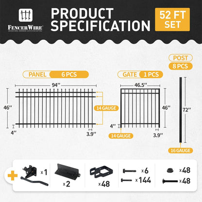 Kit de valla de alta resistencia Pinnacle con paneles de 1,22 m de alto x 2,44 m de ancho, puerta de parte superior plana, postes y conectores, varias opciones