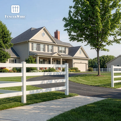 4-Rail Vinyl Ranch Fence Kit with 7ft Posts and 8ft Rails, Multiple Options