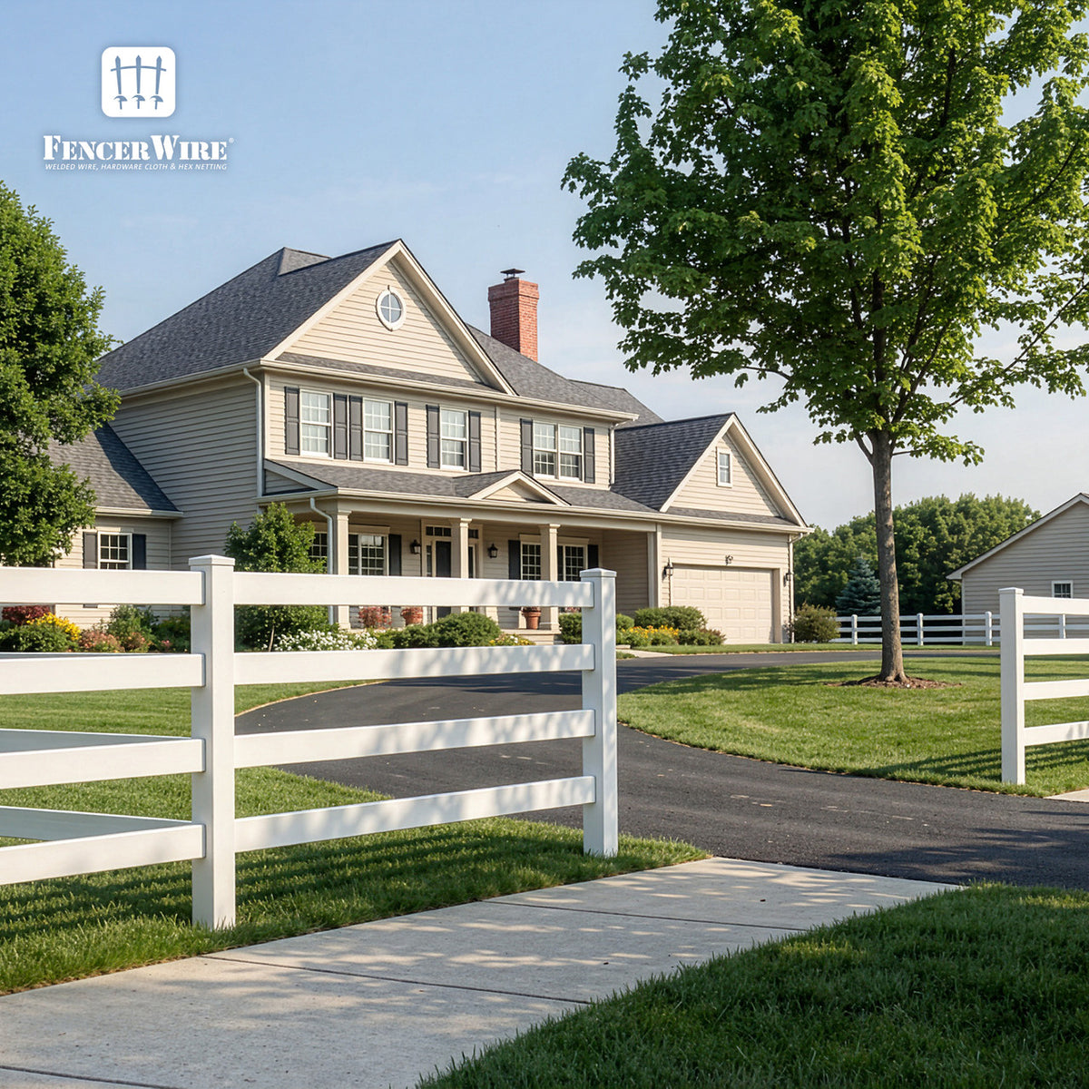 2-Rail Vinyl Ranch Fence Kit with 5ft Posts and 8ft Rails, Multiple Options