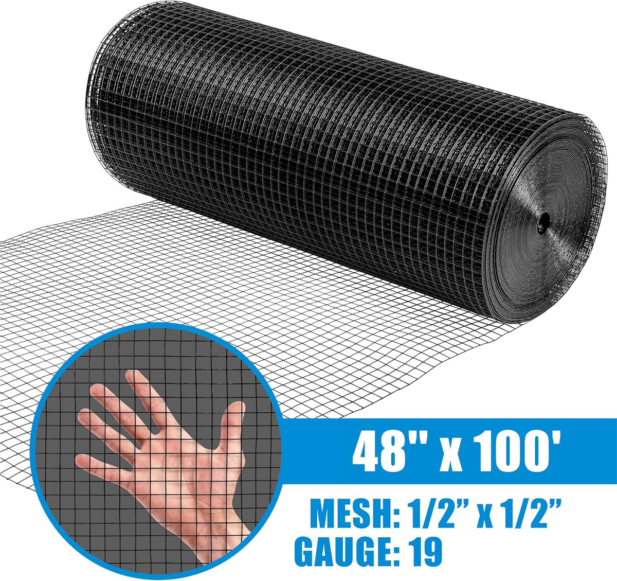 19 Gauge Black Vinyl Coated Welded Fence Wire Rolls, Mesh 1/2" X 1/2", Versatile Garden Wire Fencing, Multiple Size Options