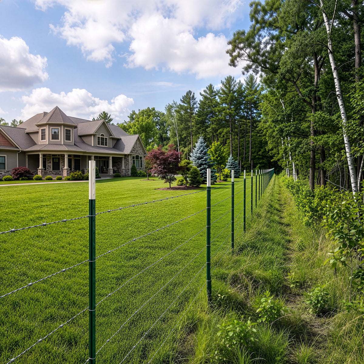15-Gauge 500 FT Galvanized 4-Point Barbed Wire with 15 pcs 7 ft T-Posts and Gloves