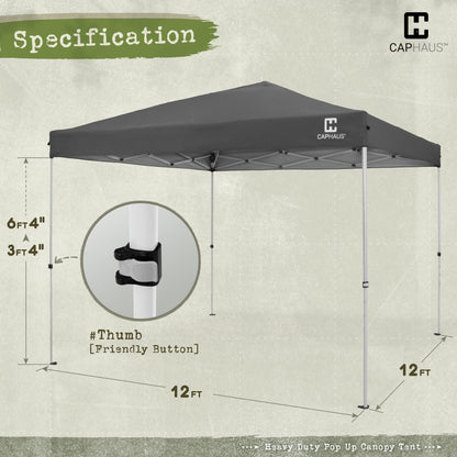 12 ft. x 12 ft. Patented One-Push Pop Up Outdoor Canopy Tent, 3 Color Available