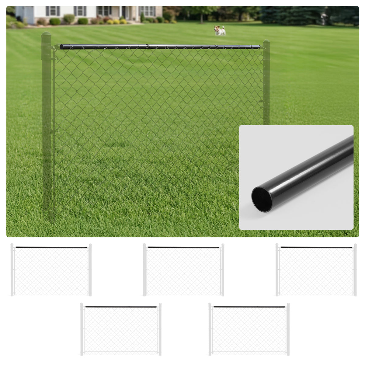 Tubo Superior para Cercas de 10 Pés de Comprimento e 1-5/8" de Diâmetro, Tubo Galvanizado com Pintura Eletrostática Preta para Cerca de Alambrado, Múltiplas Opções