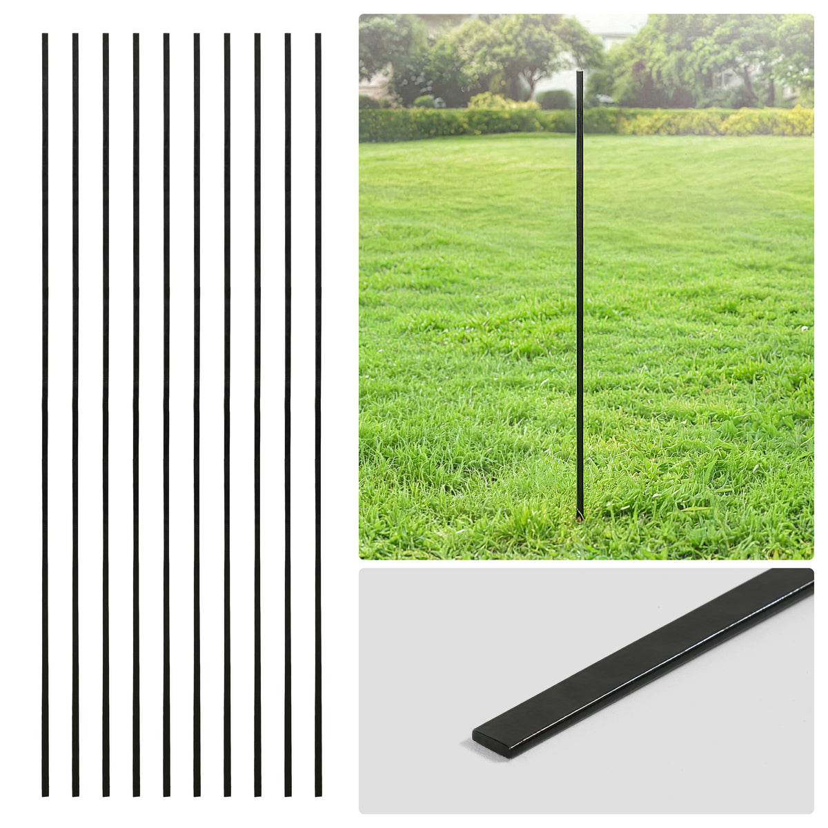 Barra de tensión galvanizada negra de 4/5/6 pies, barra plana de 48/60/72 pulgadas para piezas de cerca de malla ciclónica de 4'/5'/6', múltiples opciones