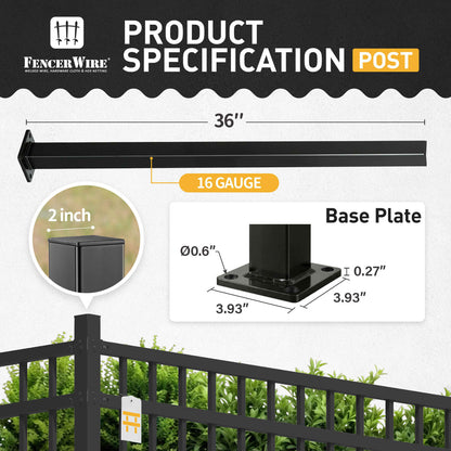16 Gauge Metal Fence Post with Flange, Decorative Garden Flange Post, Multiple Options