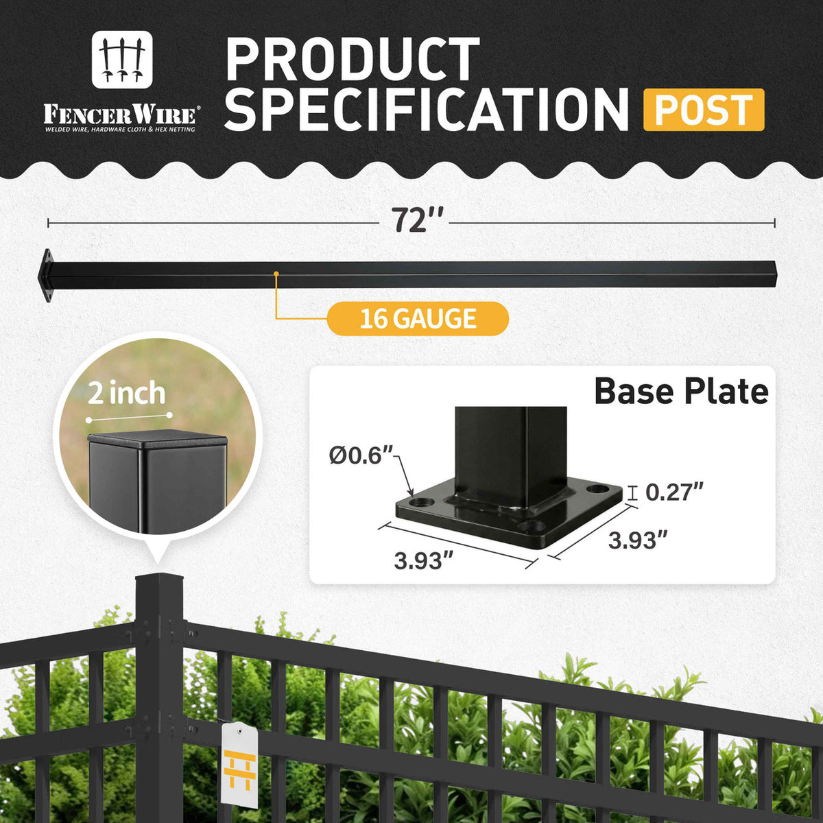 16 Gauge Metal Fence Post with Flange, Decorative Garden Flange Post, Multiple Options