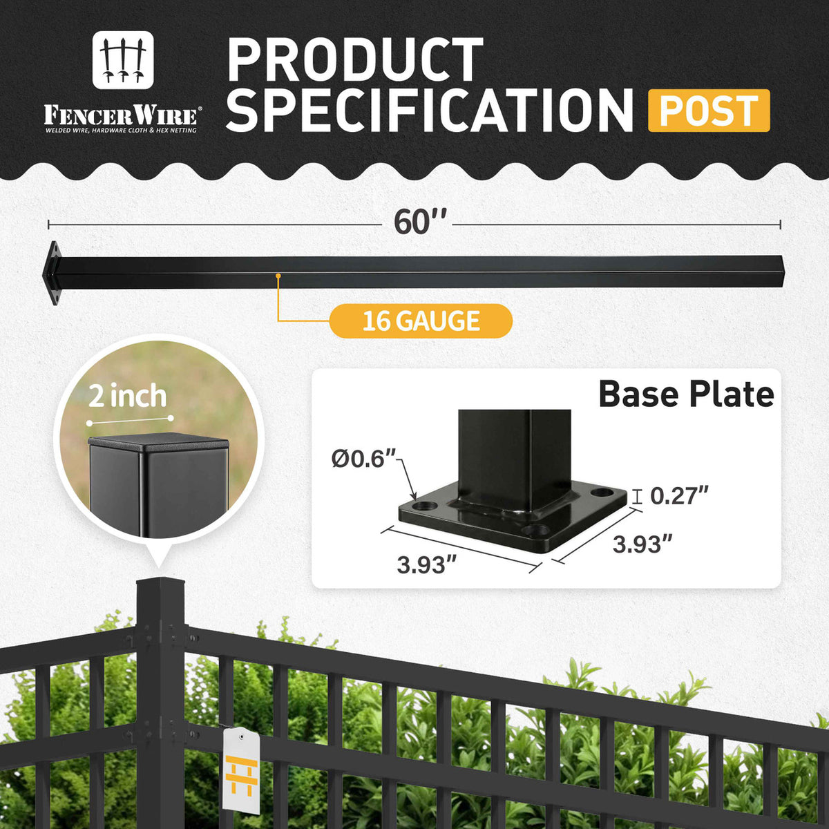 16 Gauge Metal Fence Post with Flange, Decorative Garden Flange Post, Multiple Options