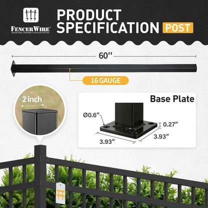 16 Gauge Metal Fence Post with Flange, Decorative Garden Flange Post, Multiple Options