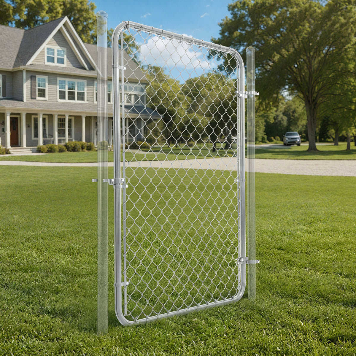 9 / 11.5 Gauge Galvanized Silver Steel Chain Link Gate Kit, Multi-options
