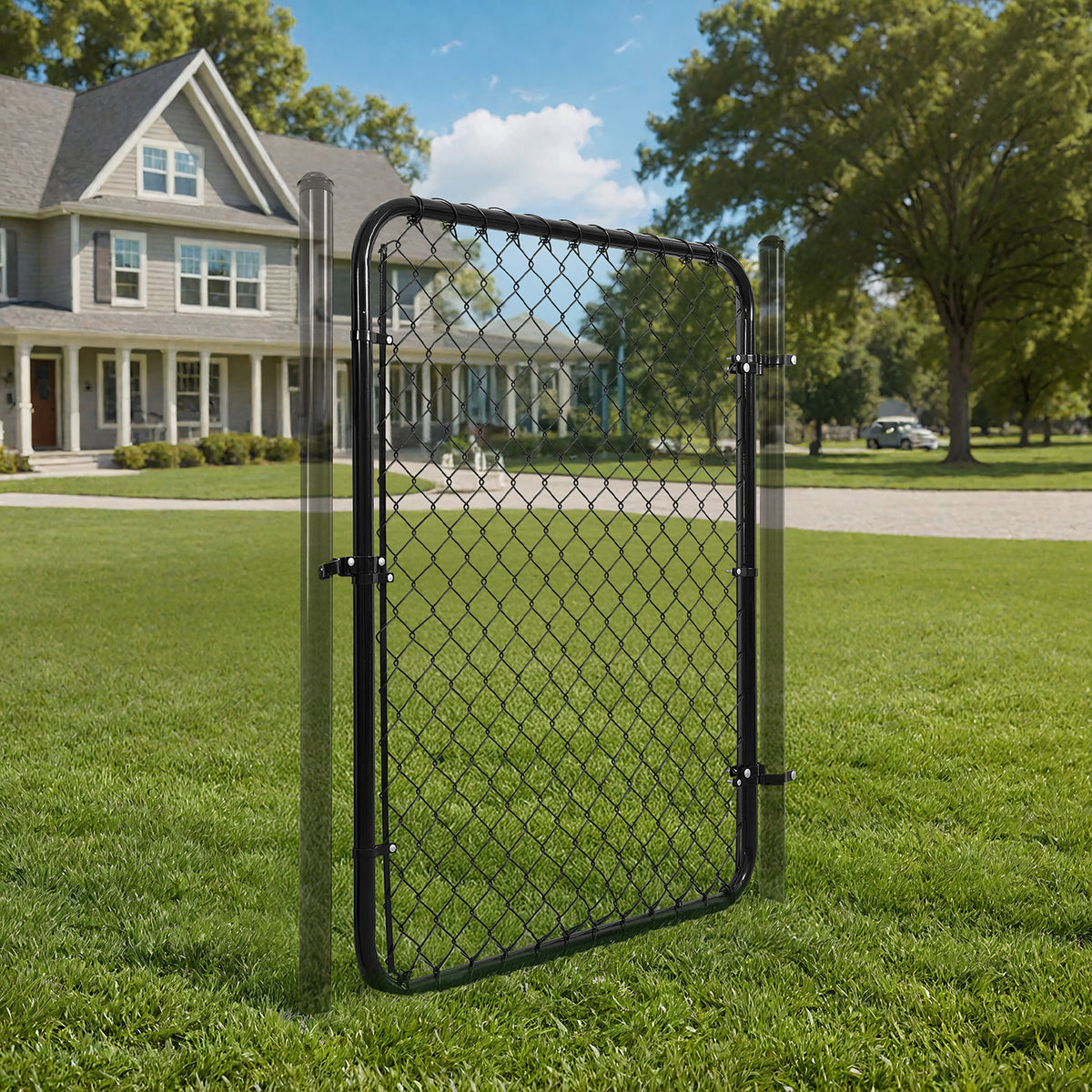 9 / 11.5  Gauge Black Vinyl Coated Chain Link Fence Gate Kit, Multi-options