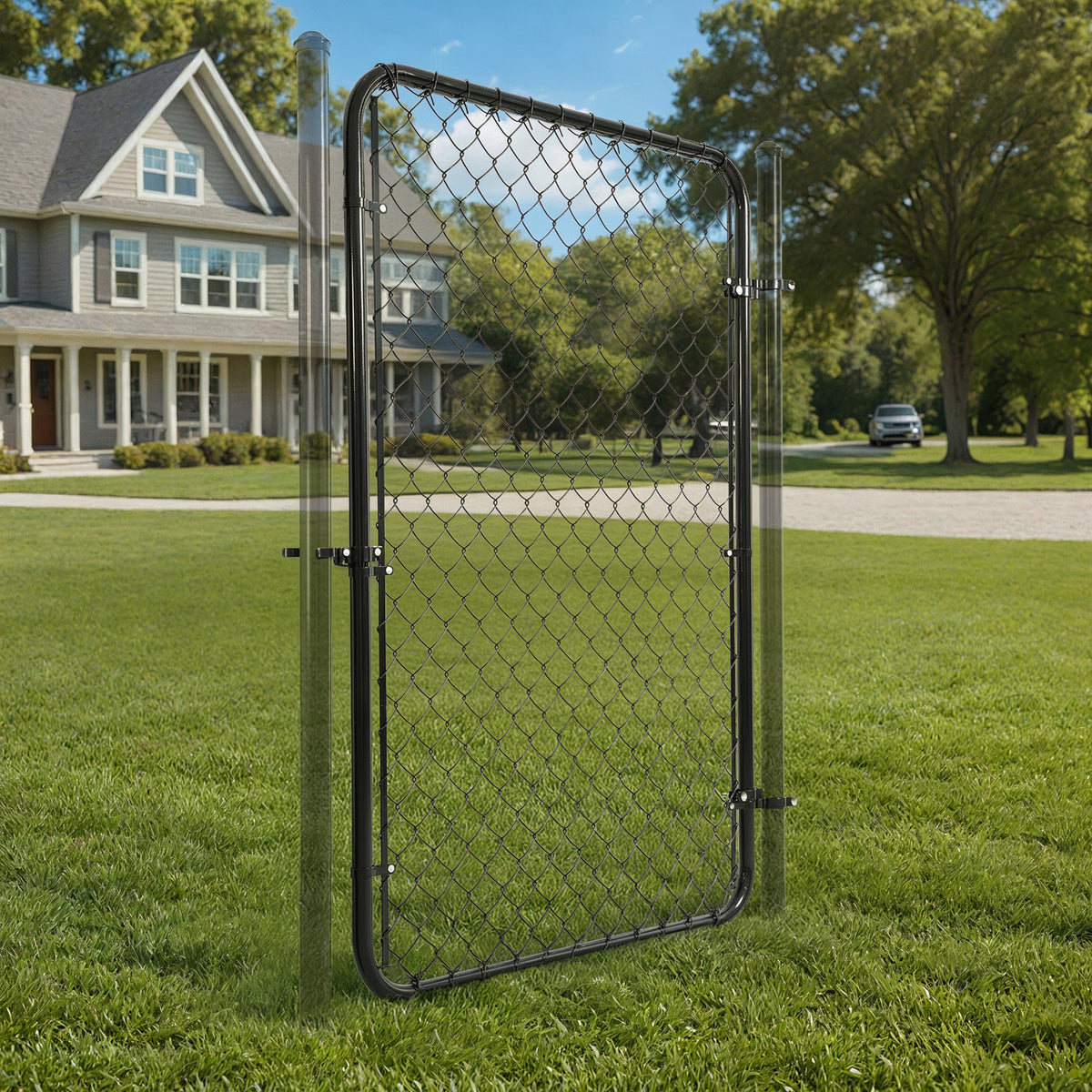 9 / 11.5  Gauge Black Vinyl Coated Chain Link Fence Gate Kit, Multi-options