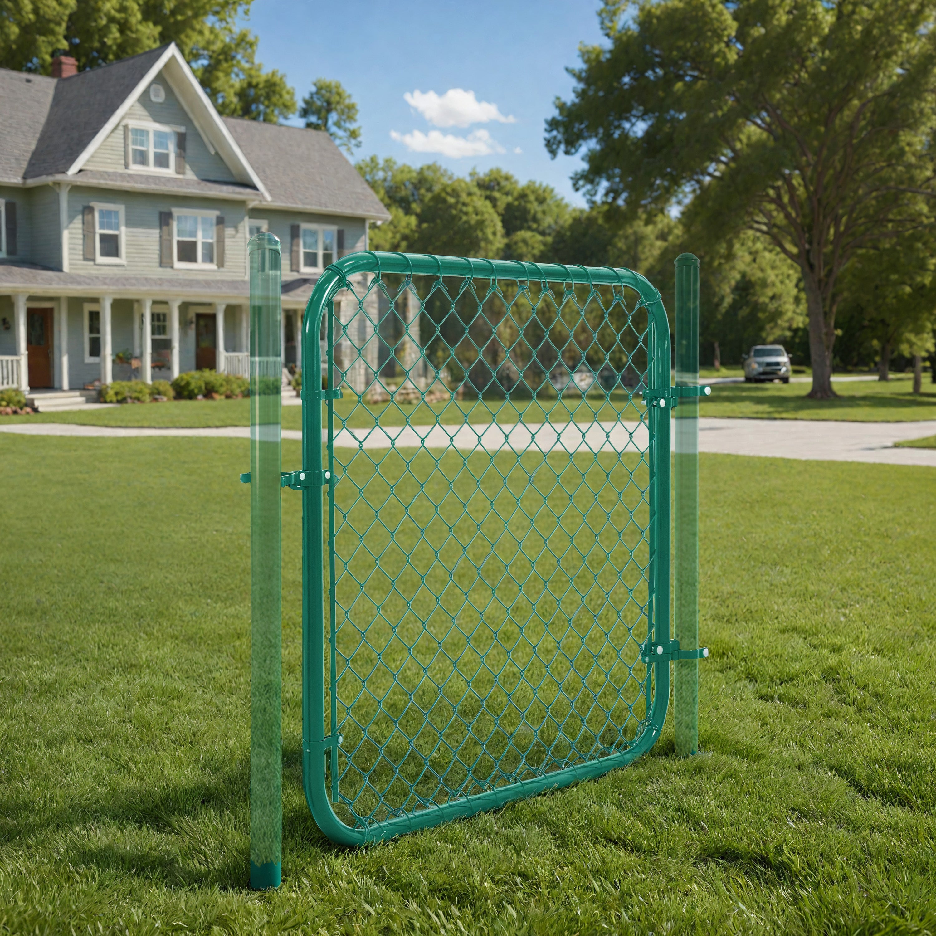Green Gate 4点セット Green Vinyl Coated Chain Link Fence Gate Kit, Multi-options