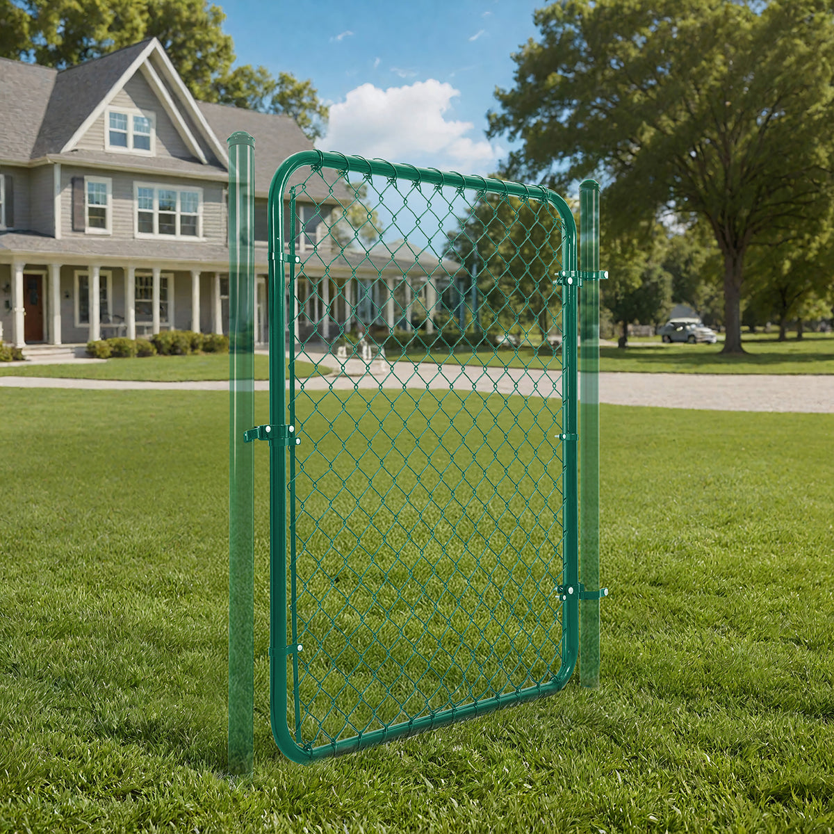 9 / 11.5  Gauge Green Vinyl Coated Chain Link Fence Gate Kit, Multi-options