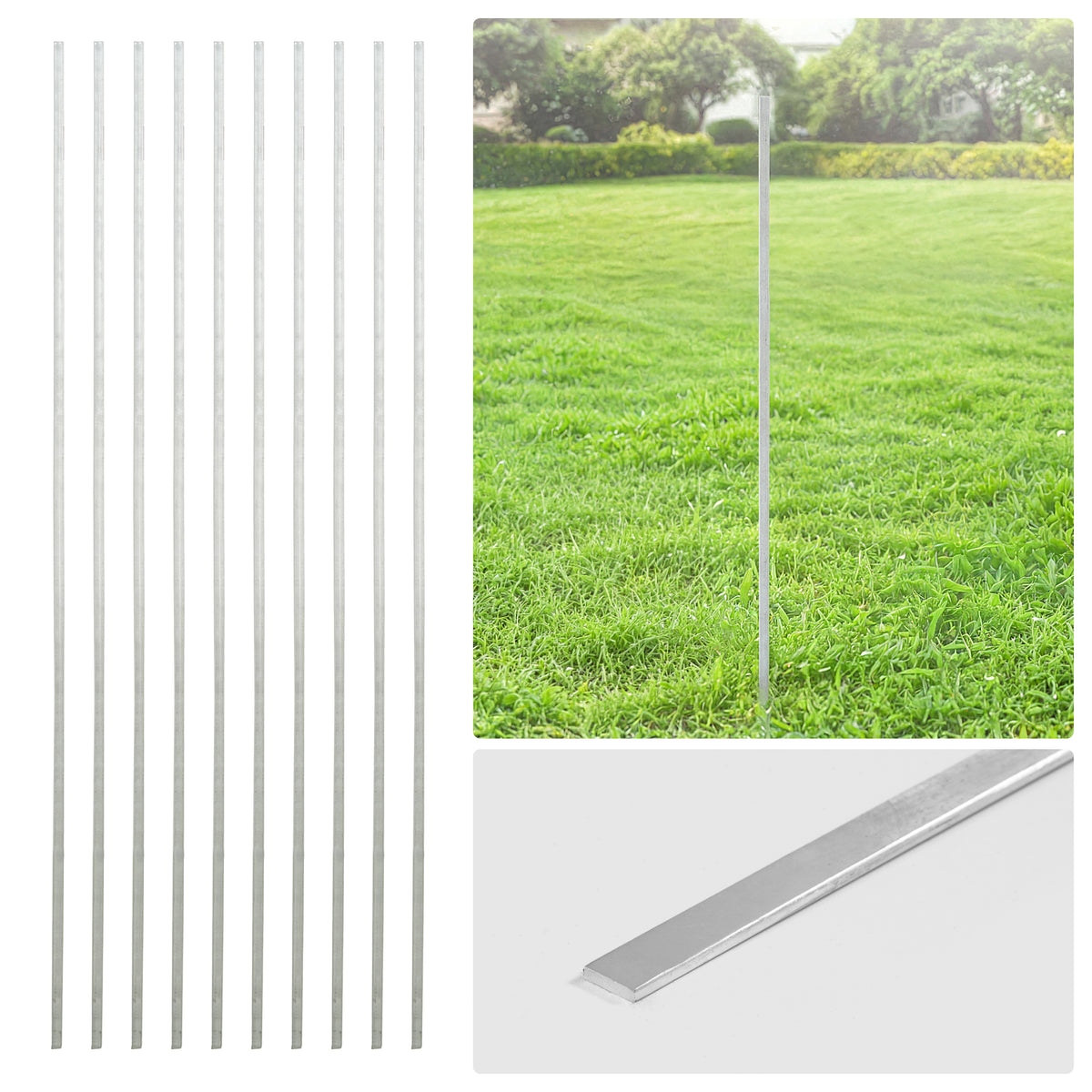 Barra de tensión de acero galvanizado plateado de 4/5/6 pies, barra plana de 48/60/72 pulgadas para piezas de cerca de malla ciclónica de 4'/5'/6', múltiples opciones