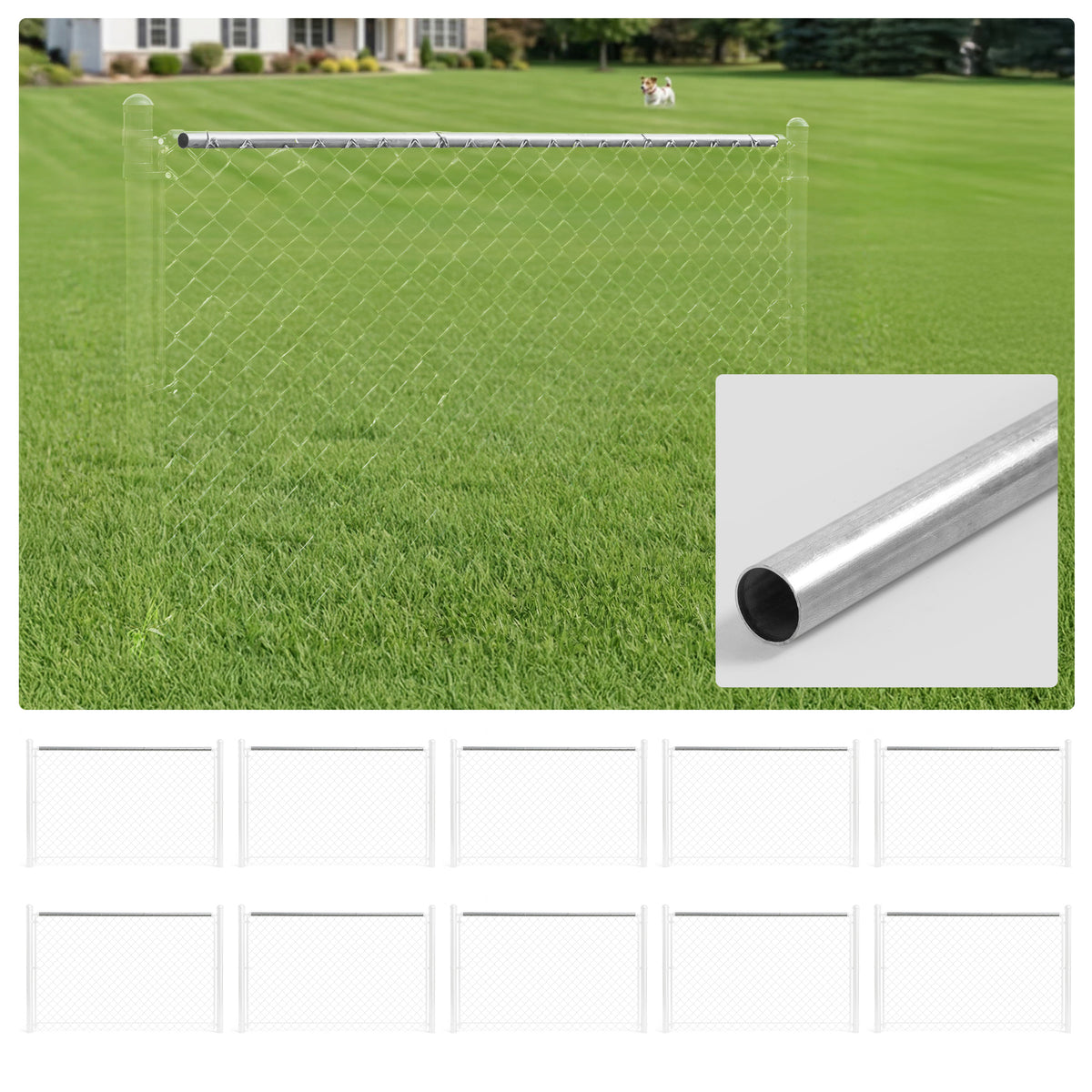 10 FT Dia. 1-5/8" Fencing Top Rail, Galvanized Silver Pipe for Chain Link Fence, Multi-options