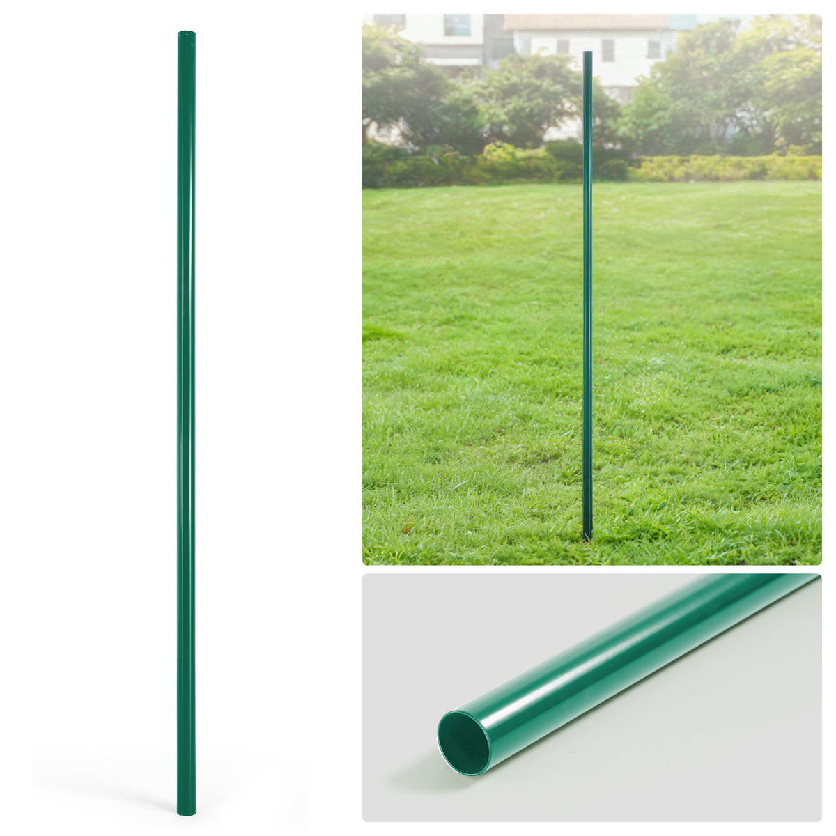 Poste redondo de línea de cerco de malla eslabonada verde de 6/7/8 pies, Poste de línea con 1-7/8" de diámetro exterior, Múltiples opciones