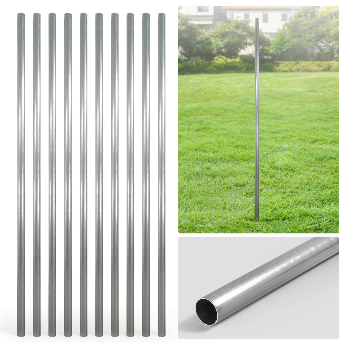 6/7/8 FT Galvanized Chain Link Fence Line Round Post, Line Post with 1-7/8” Outside Diameter, Multi-options