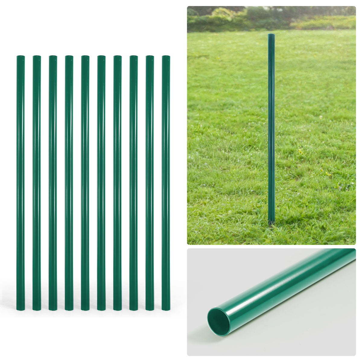 Poste redondo de línea de cerco de malla eslabonada verde de 6/7/8 pies, Poste de línea con 1-7/8" de diámetro exterior, Múltiples opciones