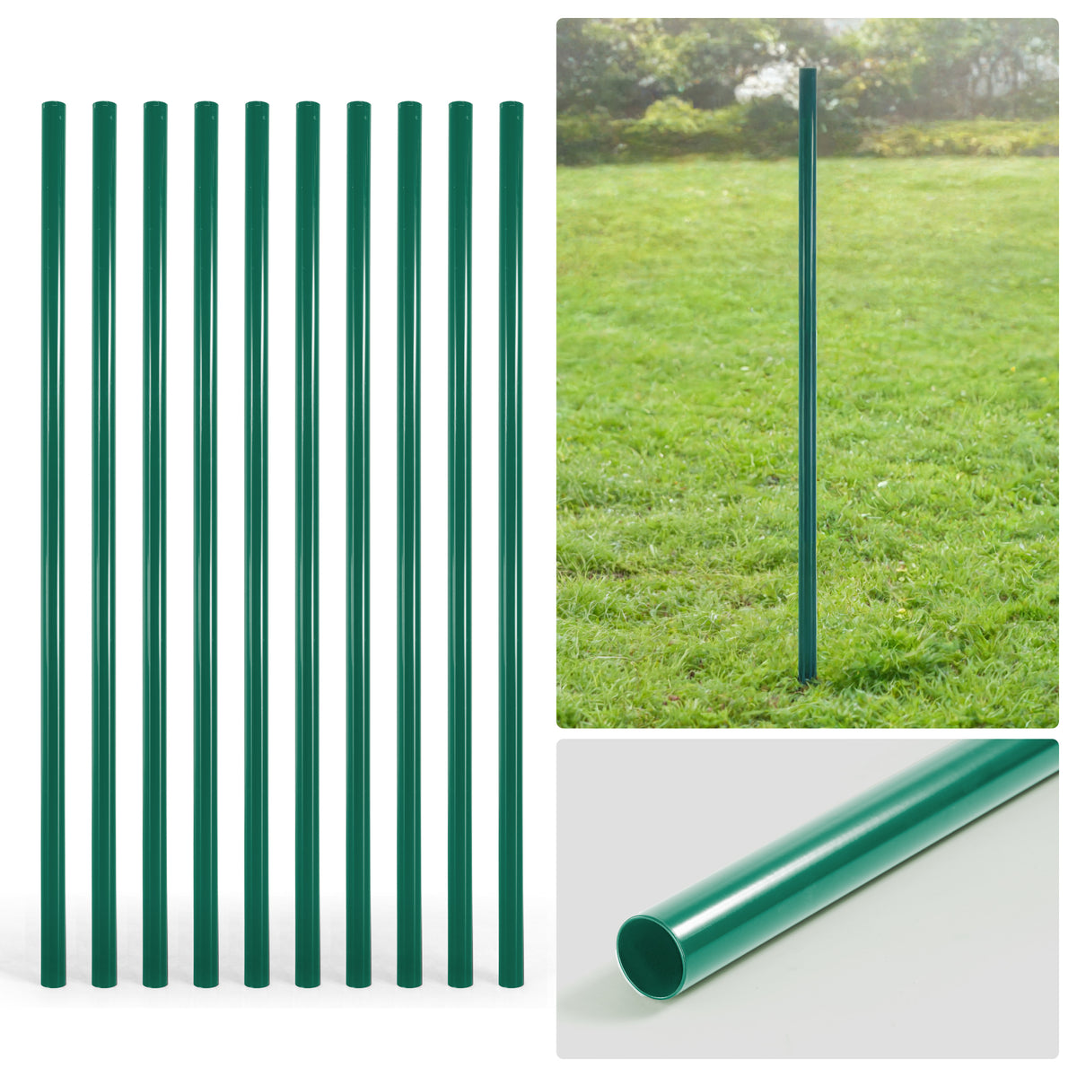 Poste redondo de línea de cerco de malla eslabonada verde de 6/7/8 pies, Poste de línea con 1-7/8" de diámetro exterior, Múltiples opciones