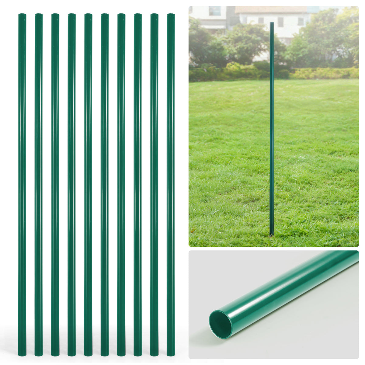 Poste redondo de línea de cerco de malla eslabonada verde de 6/7/8 pies, Poste de línea con 1-7/8" de diámetro exterior, Múltiples opciones