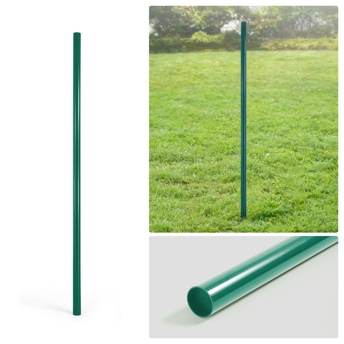Poste terminal de cerca de malla ciclónica verde de 6/7/8 pies, poste terminal con 2-3/8” de diámetro exterior, múltiples opciones