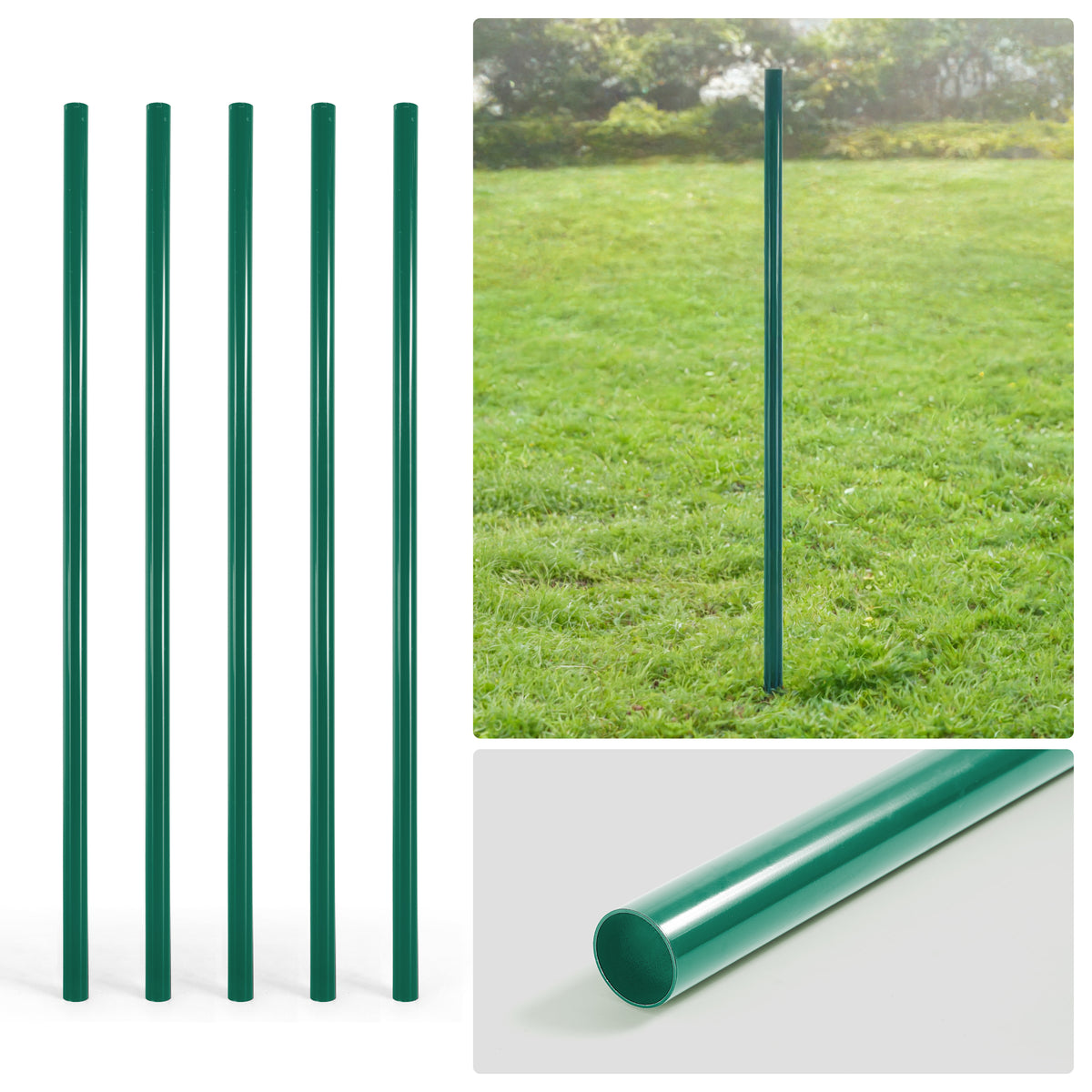 Poste terminal de cerca de malla ciclónica verde de 6/7/8 pies, poste terminal con 2-3/8” de diámetro exterior, múltiples opciones