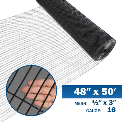 16 Gauge Black Vinyl Coated Welded Wire Mesh Size 0.5 inch by 3 inch (4 ft. x 50 ft.)