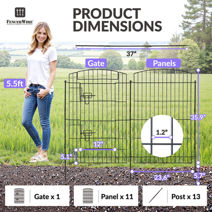 Decorative Garden Fence with Gate, 35.9"H x 23.6"W No Dig Dog Fence Outdoor for Yard Garden Patio