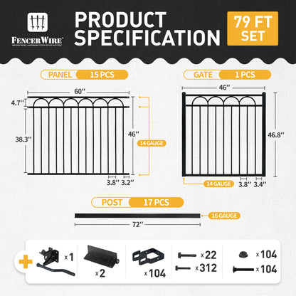 Heavy Duty Arc Fence Barrier Kit with 4FT Height X 5FT Width Panels, Arc Gate, Posts & Connectors, Multi-options
