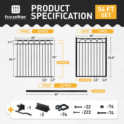 Heavy Duty Arc Fence Barrier Kit with 5FT Height X 5FT Width Panels, Arc Gate, Posts & Connectors, Multi-options