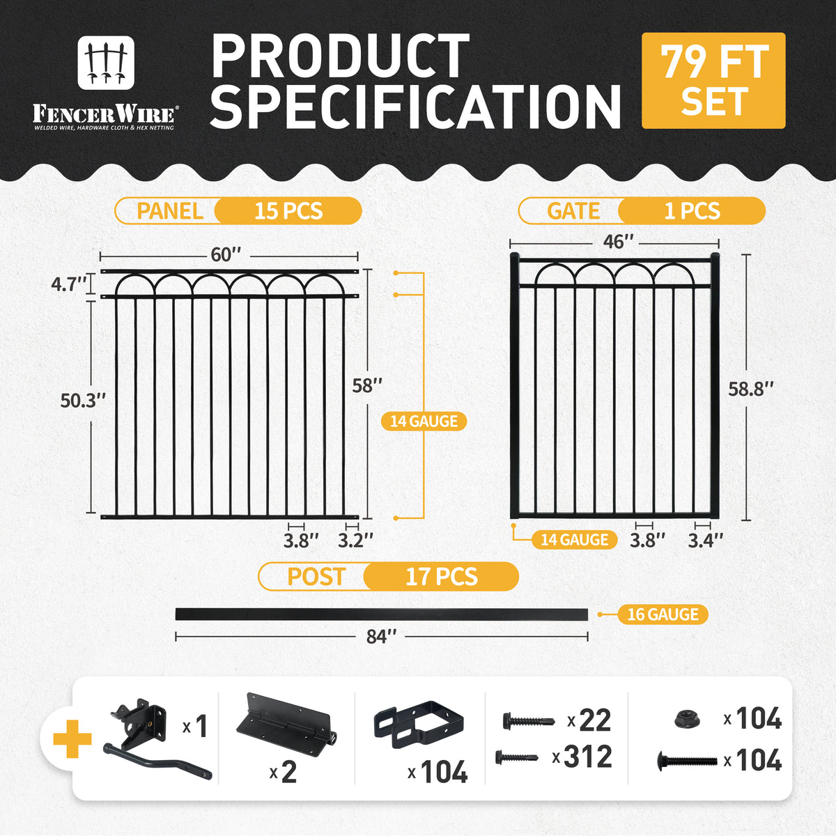 Heavy Duty Arc Fence Barrier Kit with 5FT Height X 5FT Width Panels, Arc Gate, Posts & Connectors, Multi-options