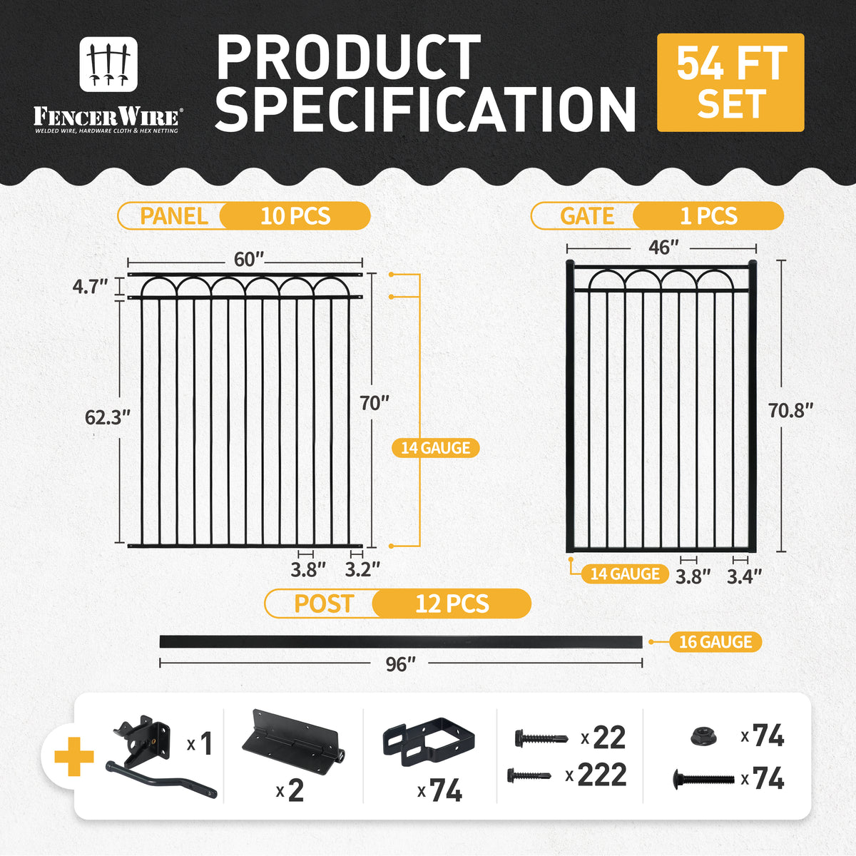 Heavy Duty Arc Fence Barrier Kit with 6FT Height X 5FT Width Panels, Arc Gate, Posts & Connectors, Multi-options