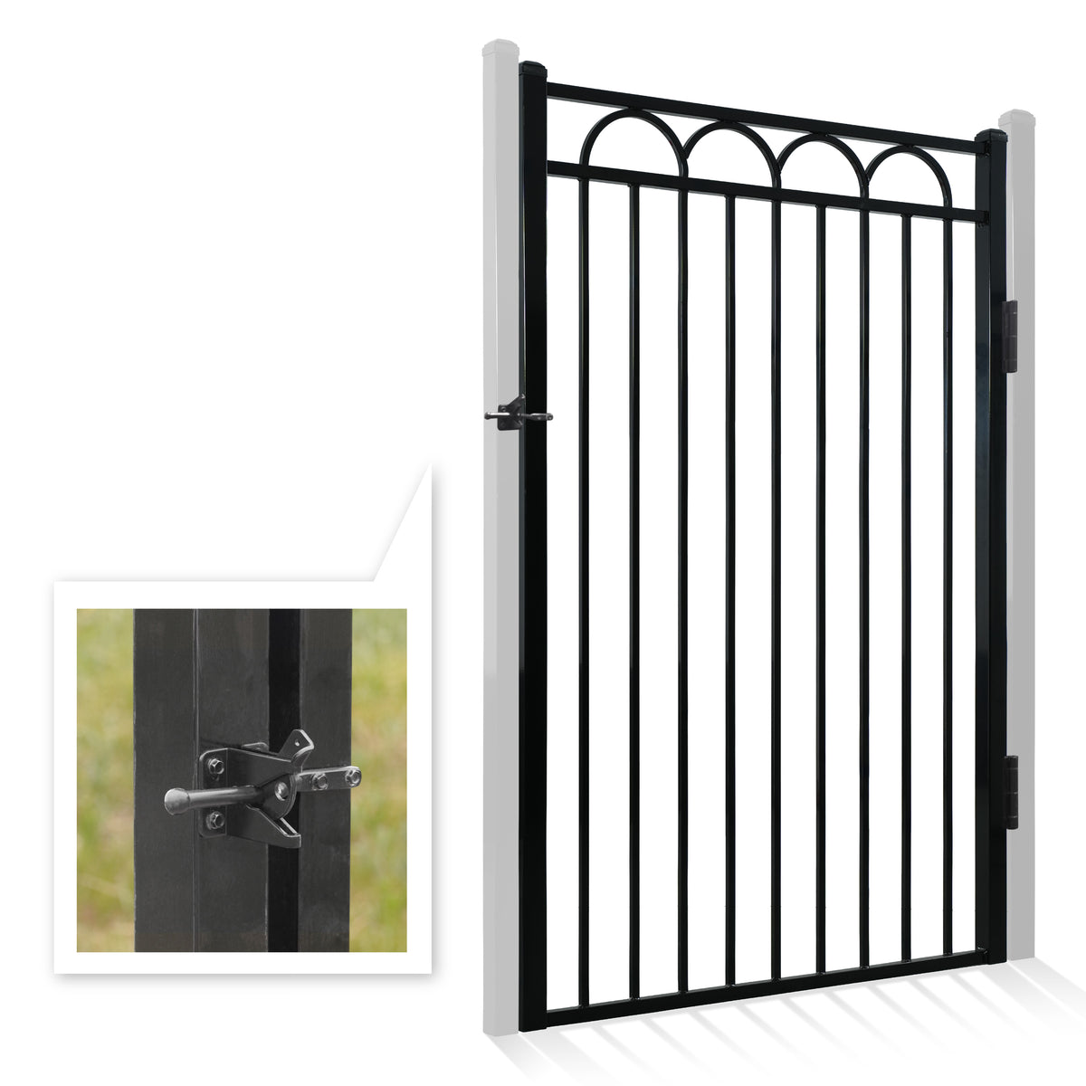 Puerta de valla decorativa de arco resistente de 1.83 m de alto x 1.22 m de ancho con accesorio de cerradura, varias opciones