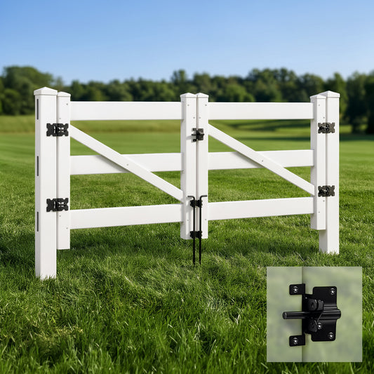Vinyl Ranch Double Gate Kit with Gate Posts, Hinges, Latch, Hardware & Drop Rods, Multiple Options