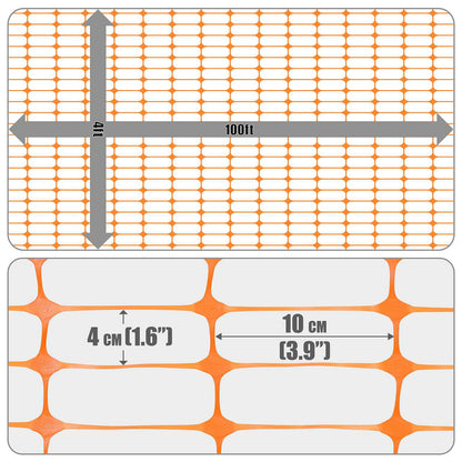 4 ft. x 100 ft. Orange Plastic Fencing Roll for Construction Fencing, Pet Fencing and Event Fencing, 4 cm x 10 cm Mesh