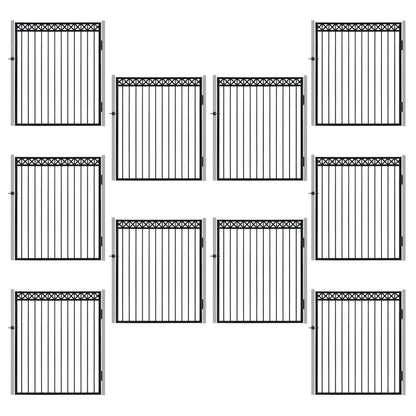 Puerta de verja de 1.83 m de alto x 1.52 m de ancho, de alta resistencia, con parte superior plana, patrón en X, con cierre, varias opciones