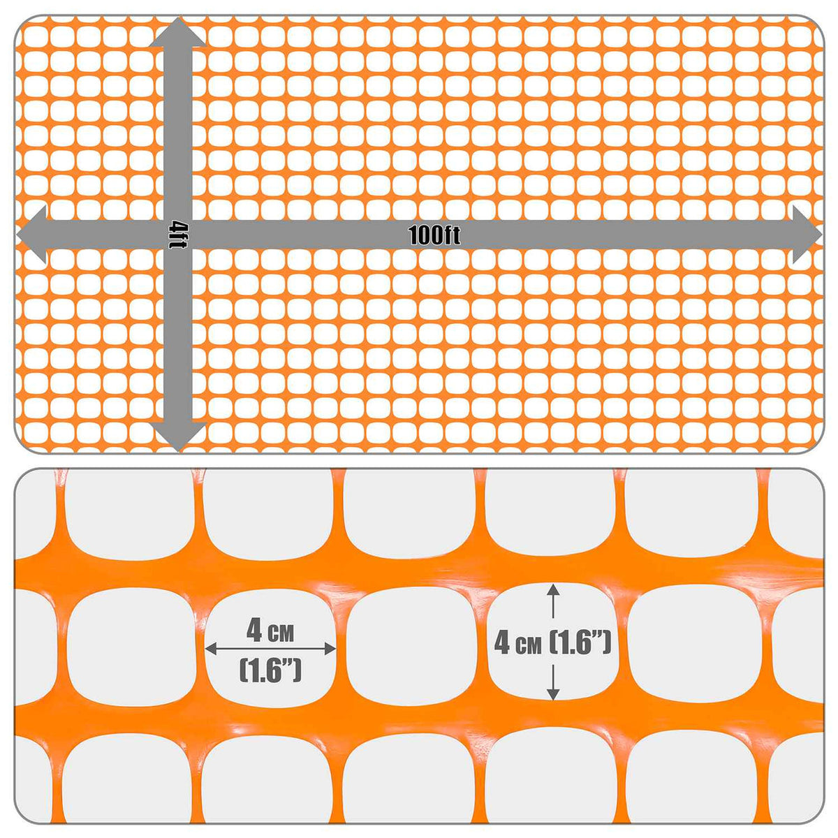 4 ft. x 100 ft. Outdoor Snow Fence, Temporary Garden Netting for Poultry, Rabbits, Chicken & Dogs, Opening Mesh Size 1.6" x 1.6" (Orange)