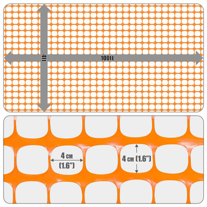 4 ft. x 100 ft. Outdoor Snow Fence, Temporary Garden Netting for Poultry, Rabbits, Chicken & Dogs, Opening Mesh Size 1.6" x 1.6" (Orange)