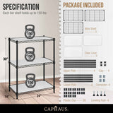 3-Tier NSF Adjustable Height Wire Shelving w/ Liner, Black