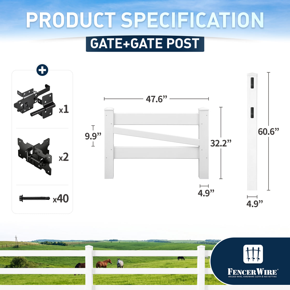 Kit de puerta de rancho de vinilo con poste, bisagras, pestillo y herrajes, varias opciones