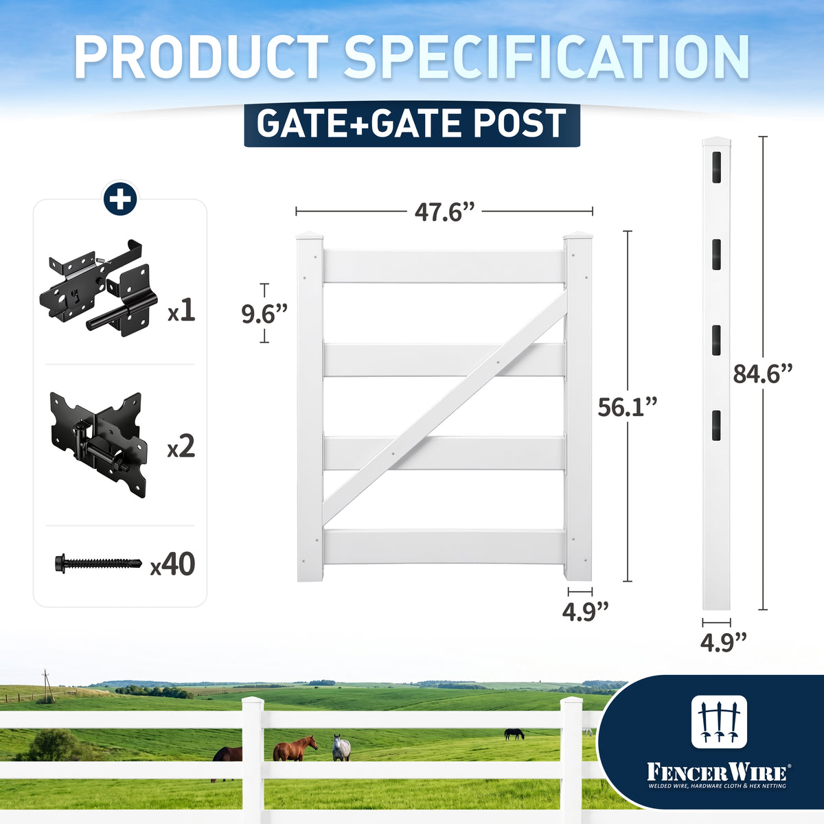 Kit de puerta de rancho de vinilo con poste, bisagras, pestillo y herrajes, varias opciones