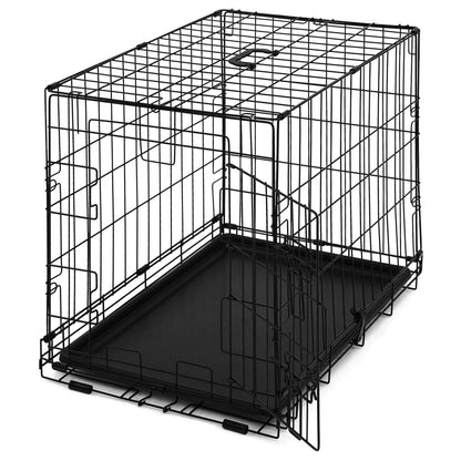 24 in. Foldable Dog Crate Wire Metal Dog Kennel w/ Divider Panel, Leak-Proof Pan & Protecting Feet