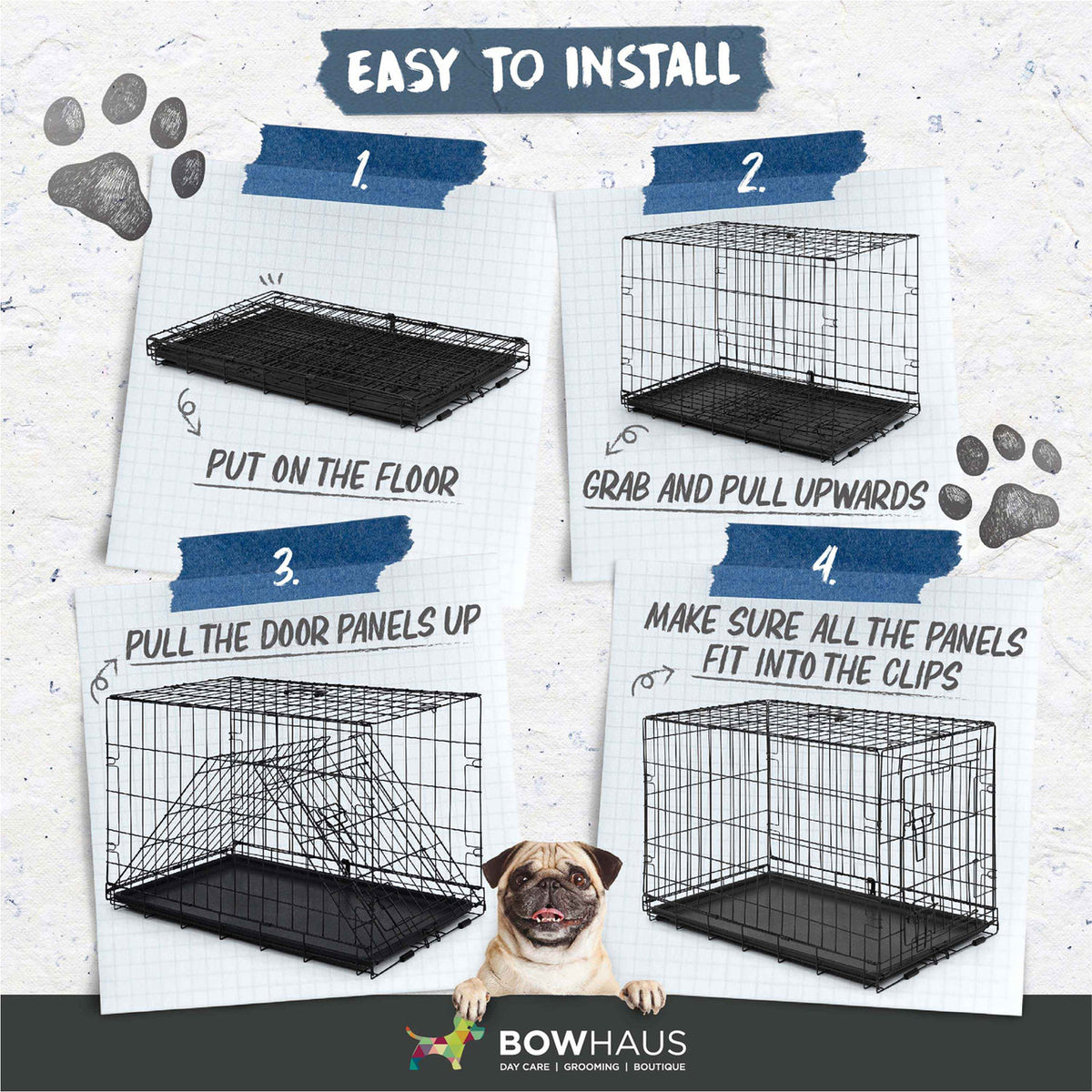 24 in. Foldable Dog Crate Wire Metal Dog Kennel w/ Divider Panel, Leak-Proof Pan & Protecting Feet